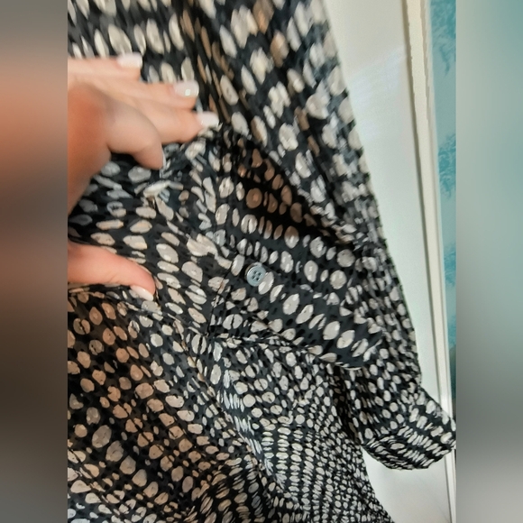 Theory Mesh Polka Dot Assimmetrical Midi Dress Sz L See Through With The Flow - Picture 8 of 16